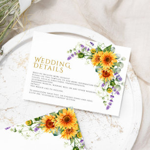 Tarjeta De Recepción Detalles del Boda Rústico de girasoles y lavanda