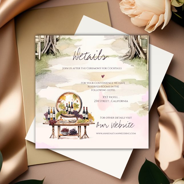 Tarjeta De Recepción Detalles del Boda Rústico de la Bodega inspirada e (Grapevine-Inspired Winery Rustic Wedding Details Enclosure Card)