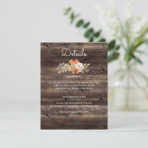 Tarjeta De Recepción Detalles del Boda Rústico de Madera de Calabaza Ca
