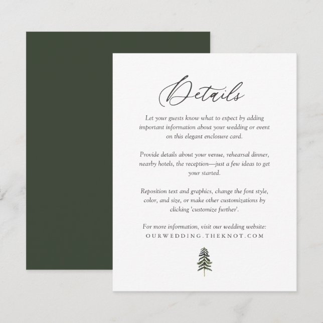 Tarjeta De Recepción Detalles del Boda Rústico de Pinos de Woodland (Anverso / Reverso)