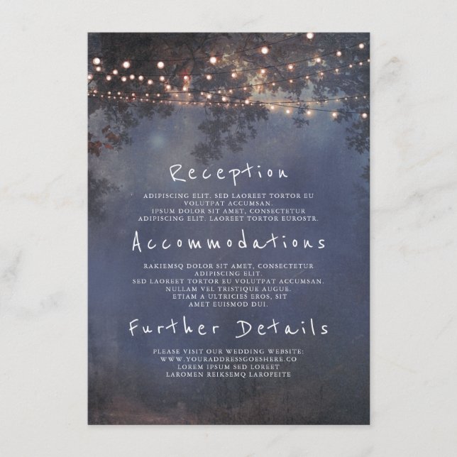 Tarjeta De Recepción Detalles del Boda Rústico de ramas y luces Inserta (Anverso)