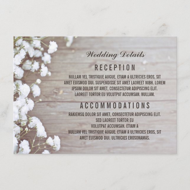 Tarjeta De Recepción Detalles del Boda Rústico de Respiración del Bebé  (Anverso)