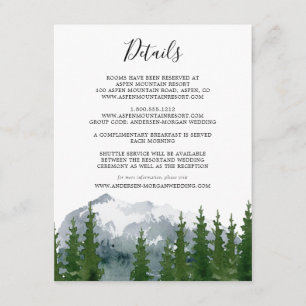 Tarjeta De Recepción Detalles del Boda Rústico del Pino de Acuarela de 