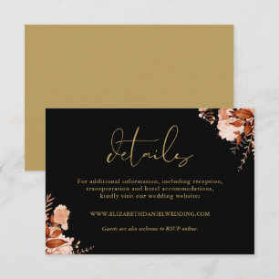 Tarjeta De Recepción Detalles Del Boda Rústico Floral Black And Gold