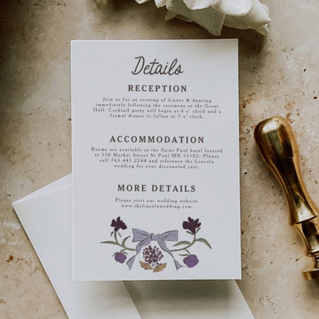 Tarjeta De Recepción Detalles del Boda Rústico Lilac Bows and Blossoms (Subido por el creador)