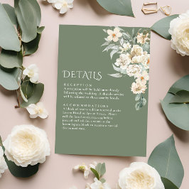 Tarjeta De Recepción Detalles del boda Rústico Sage Green Ivory Floral