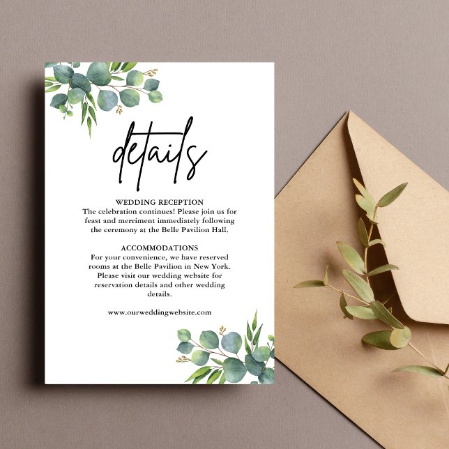 Tarjeta De Recepción Detalles del Boda Sage Eucalyptus Woodland (Subido por el creador)