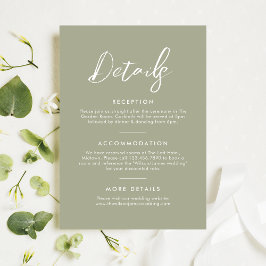 Tarjeta De Recepción Detalles del Boda Sage Green Elegant Script