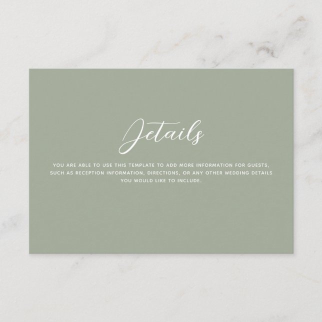 Tarjeta De Recepción Detalles del Boda Sage Green Gold Lovebirds (Anverso)