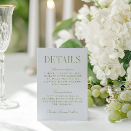 Tarjeta De Recepción Detalles del Boda Sage Green & Sky Blue