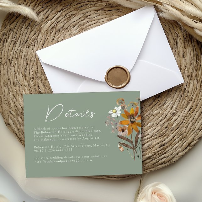 Tarjeta De Recepción Detalles del Boda Sage Green Wildflower Boho (Subido por el creador)