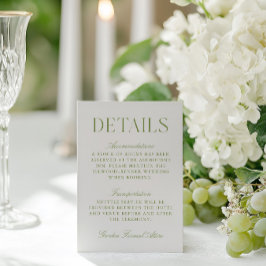 Tarjeta De Recepción Detalles del Boda Sage Green y Beige Simple