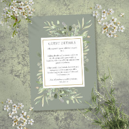 Tarjeta De Recepción Detalles del Boda Sage Greenery Alojamiento