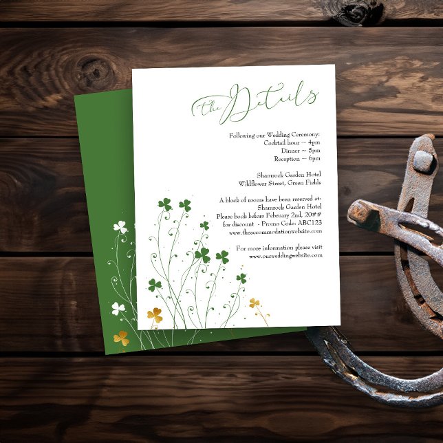 Tarjeta De Recepción Detalles del Boda Shamrock Wildflower (Wedding Details insert card from my Shamrock Wildflower wedding collection)