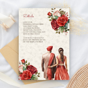 Tarjeta De Recepción Detalles del Boda Sikh de la floral roja india Pun