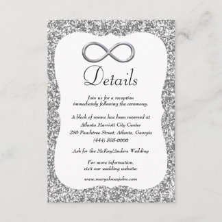 Tarjeta De Recepción Detalles del Boda Silver Purpurina Silver Infinity