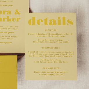 Tarjeta De Recepción Detalles del Boda simple amarillo de mantequilla