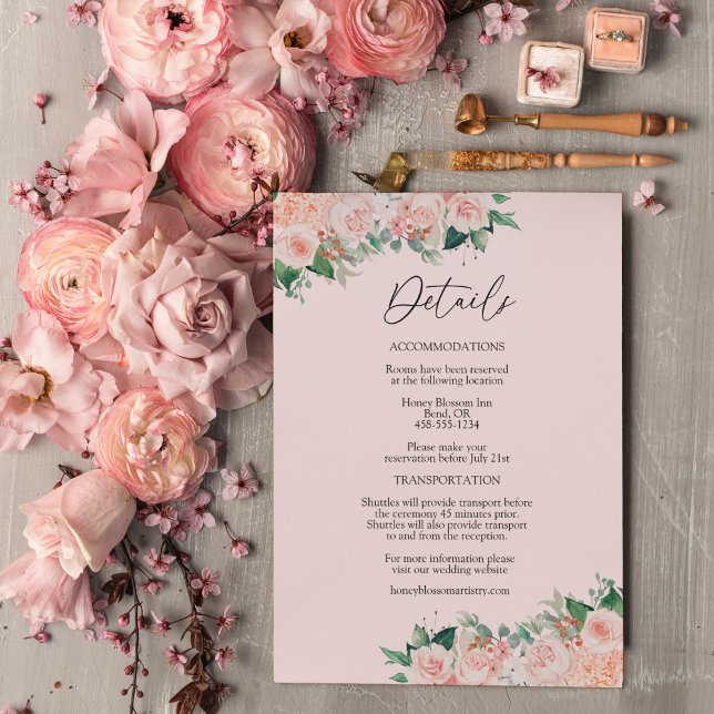 Tarjeta De Recepción Detalles del Boda simple rosado floral Rubor (Subido por el creador)