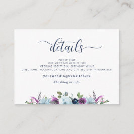 Tarjeta De Recepción Detalles del boda / Sitio web Morado y Floral Azul