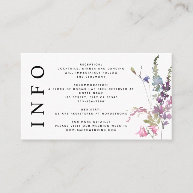 Tarjeta De Recepción Detalles del Boda Spring Meadow Wildflowers (Anverso)