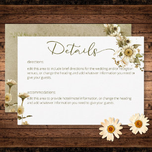 Tarjeta De Recepción Detalles del Boda Summer Wildflowers & Daisies