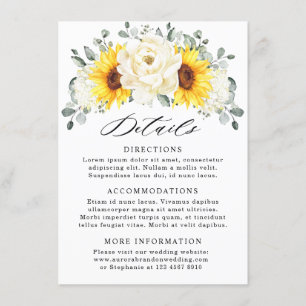 Tarjeta De Recepción Detalles del Boda Sunflower Ivory Peony Eucalyptus
