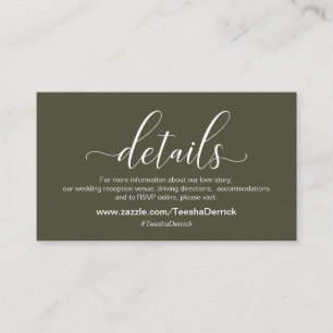Tarjeta De Recepción Detalles del boda, tema verde oliva moderno