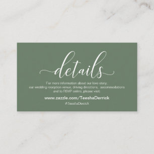 Tarjeta De Recepción Detalles del boda, tema verde sabio moderno