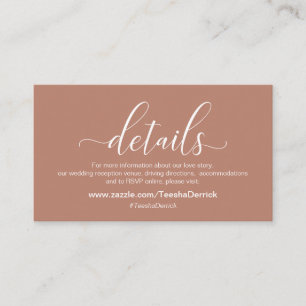 Tarjeta De Recepción Detalles del boda, temática moderna de Terracota