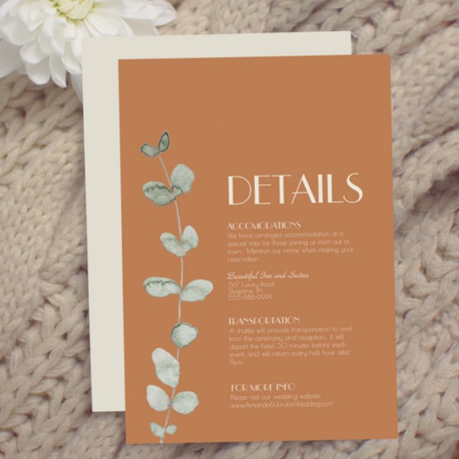 Tarjeta De Recepción Detalles del Boda Terracotta Eucalyptus Deco (Subido por el creador)