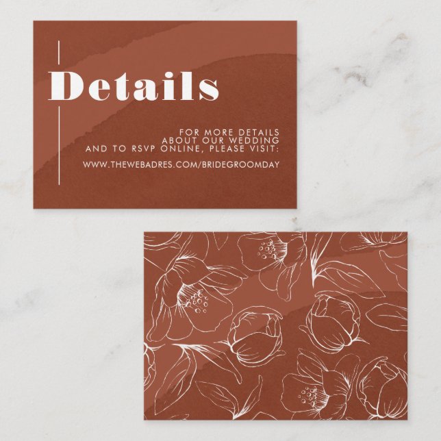 Tarjeta De Recepción Detalles del Boda Terracotta Floral Boho (Anverso / Reverso)