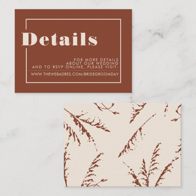 Tarjeta De Recepción Detalles del Boda Terracotta Pampas Grass Boho (Anverso / Reverso)