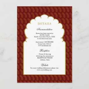 Tarjeta De Recepción Detalles del boda tradicional indio rojo y dorado