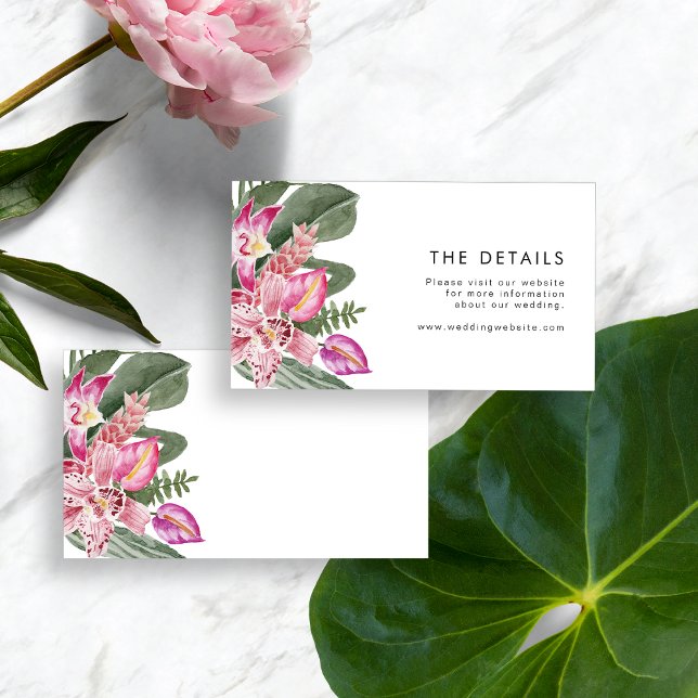 Tarjeta De Recepción Detalles del Boda tropical (Tropical Floral Wedding Details Enclosure Card by Painted Paperie
)