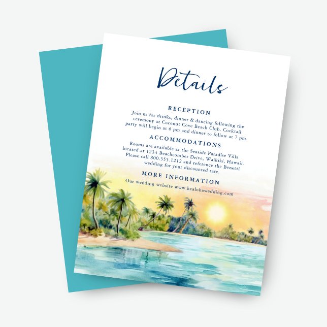 Tarjeta De Recepción Detalles del Boda Tropical Beach Sunset & Palm Tre (Subido por el creador)