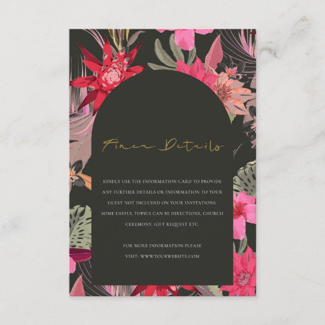 Tarjeta De Recepción Detalles del Boda tropical Boho rojo oscuro floral (Anverso)
