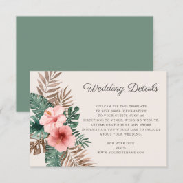 Tarjeta De Recepción Detalles del Boda tropical de color verde sabio