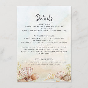 Tarjeta De Recepción Detalles del Boda tropical de las cáscaras de play