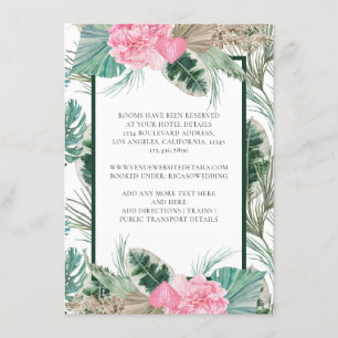 Tarjeta De Recepción Detalles del Boda tropical Flamingo rosa