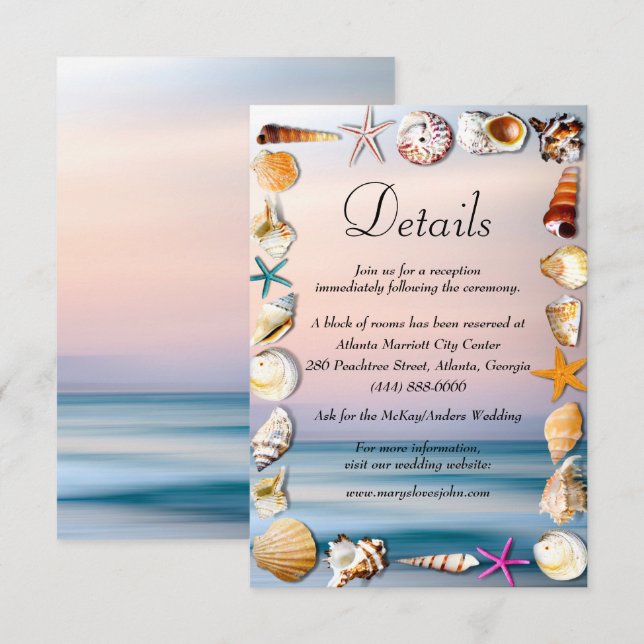 Tarjeta De Recepción Detalles Del Boda Tropical Sandy Beach Y Seasheles (Anverso / Reverso)