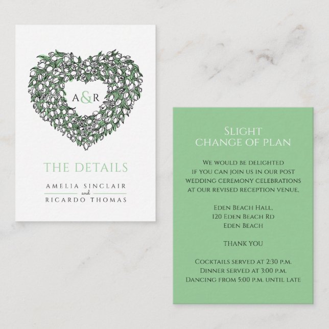 Tarjeta De Recepción detalles del boda tulipanes blancos ramo monograma (Anverso / Reverso)