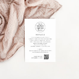 Tarjeta De Recepción Detalles del Boda único blanco negro de monograma 