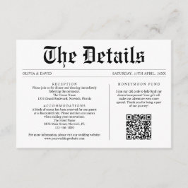 Tarjeta De Recepción Detalles del Boda único de código QR del periódico