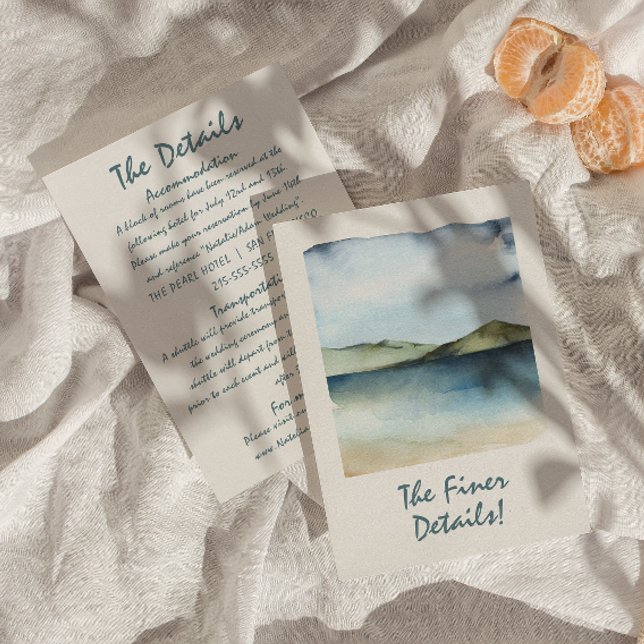 Tarjeta De Recepción Detalles del Boda único retro de la vista de playa (Subido por el creador)