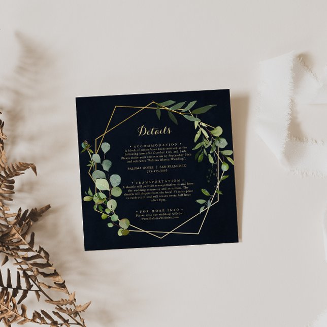 Tarjeta De Recepción Detalles del Boda verde azul geométrico de oro (Subido por el creador)