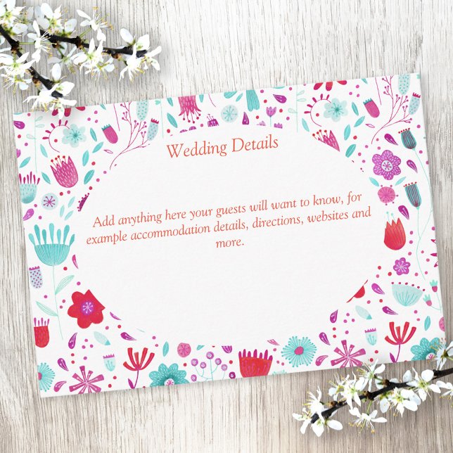 Tarjeta De Recepción Detalles del Boda Verde azulado de flor Meadow Wat (Boho watercolor floral wedding details enclosure card)