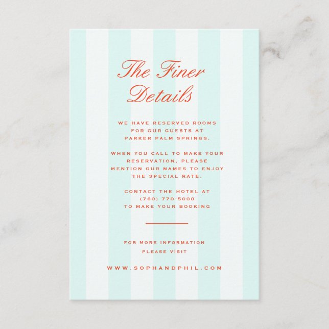 Tarjeta De Recepción Detalles del Boda Verde azulado de las bandas de p (Anverso)