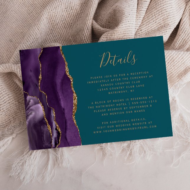 Tarjeta De Recepción Detalles del Boda Verde azulado de Modern Purple G (Subido por el creador)