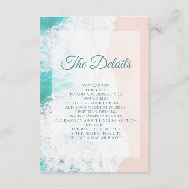 Tarjeta De Recepción Detalles del Boda verde azulado del Océano Blanco  (Anverso)