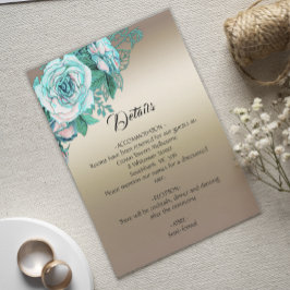 Tarjeta De Recepción Detalles del Boda verde azulado Floral Romance Gol